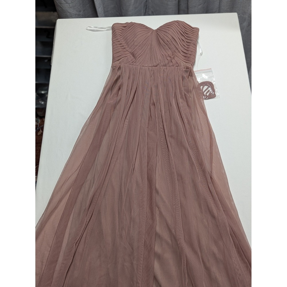 NWOT Birdy Grey Strapless Pleated Mesh Tulle A-Line Gown Mauve XS